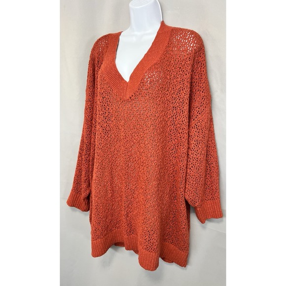 Torrid Womens Orange V-Neck 3/4 Sleeve Open Knit Pullover Sweater Size‎ 5X - Picture 3 of 11